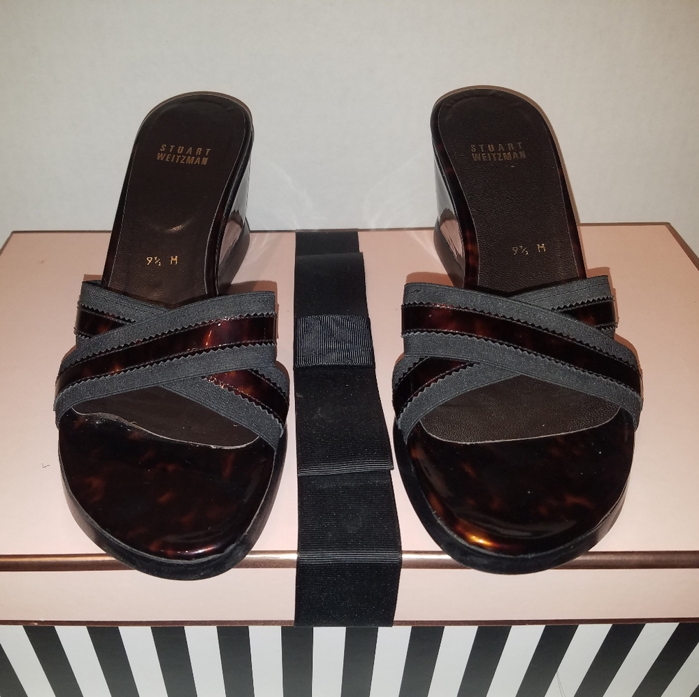 Stuart Weitzman Tortoise Shell Wedge Sandals - image 1